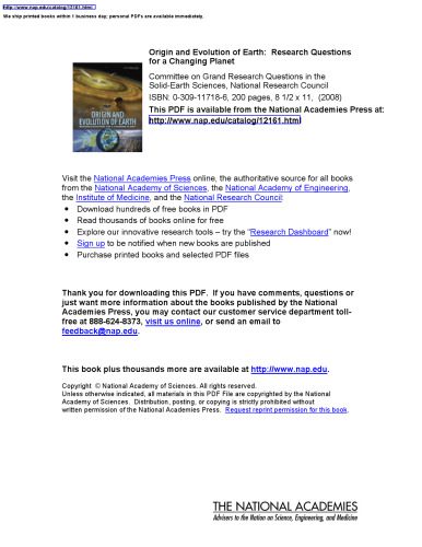 خرید و دانلود نسخه کامل کتاب Origin and Evolution of Earth: Research Questions for a Changing Planet_68c2591c743c4.jpeg خرید و دانلود نسخه کامل کتاب Origin and Evolution of Earth: Research Questions for a Changing Planet