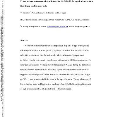 خرید و دانلود نسخه کامل کتاب P – and n – type microcrystalline silicon oxide (μc-SiOx: H) for applications in thin film silicon tandem solar cells