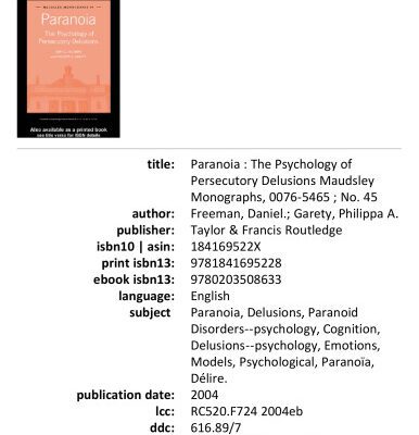 خرید و دانلود نسخه کامل کتاب Paranoia: The Psychology of Persecutory Delusions