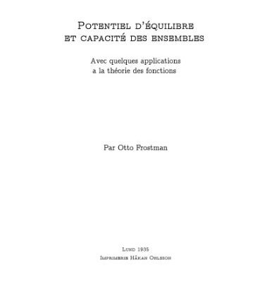 خرید و دانلود نسخه کامل کتاب Potentiel d’equilibre et capacite des ensembles avec quelques applications a la theorie des fonctions
