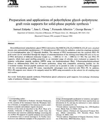 خرید و دانلود نسخه کامل کتاب Preparation and applications of polyethylene glycol-polystyrene graft resin supports for solid-phase peptide synthesis