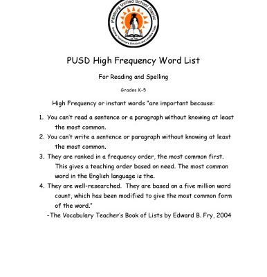 خرید و دانلود نسخه کامل کتاب PUSD High Frequency Word List For Reading and Spelling: Grades K-5