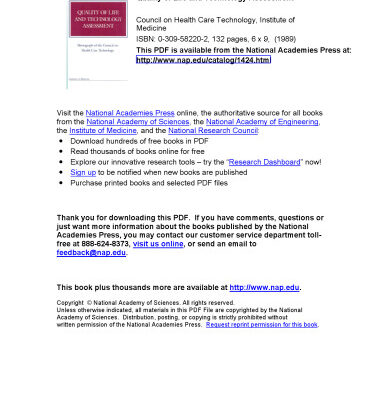 خرید و دانلود نسخه کامل کتاب Quality of Life and Technology Assessment (Monograph of the Council on Health Care Technology)