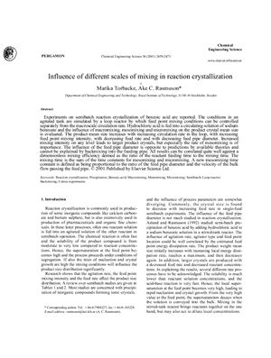 خرید و دانلود نسخه کامل کتاب Rasmuson Influence of different scales of mixing in reaction crystallization