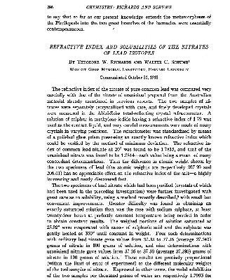 خرید و دانلود نسخه کامل کتاب Refractive Index and Solubilities of the Nitrates of Lead Isotopes (1918)(en)(2s)