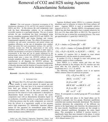خرید و دانلود نسخه کامل کتاب Removal of CO2 and H2S using Aqueous Alkanolamine Solusions