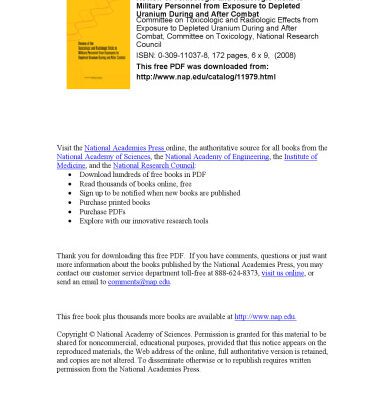 خرید و دانلود نسخه کامل کتاب Review of Toxicologic and Radiologic Risks to Military Personnel from Exposure to Depleted Uranium During and After Combat