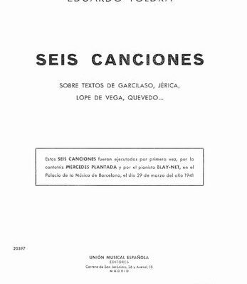 خرید و دانلود نسخه کامل کتاب Seis canciones españolas para piano y canto