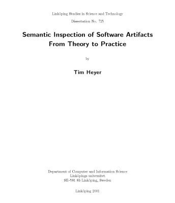 خرید و دانلود نسخه کامل کتاب Semantic Inspection of Software Artifacts from Theory to Practice (Linköping studies in science and technology)