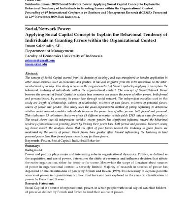 خرید و دانلود نسخه کامل کتاب Social Network Power: Applying Social Capital Concept to Explain the Behavioral Tendency of Individuals in Granting Favors within the Organizational Context