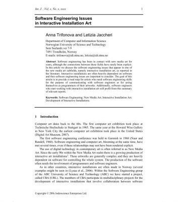خرید و دانلود نسخه کامل کتاب Software Engineering Issues in Interactive Installation Art