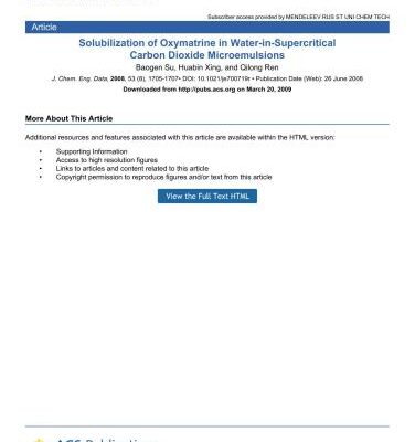 خرید و دانلود نسخه کامل کتاب Solubilization of Oxymatrine in Water-in-Supercritical Carbon Dioxide Microemulsions
