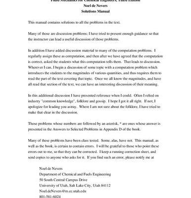 خرید و دانلود نسخه کامل کتاب Solutions manual to Fluid Mechanics for Chemical Engineers