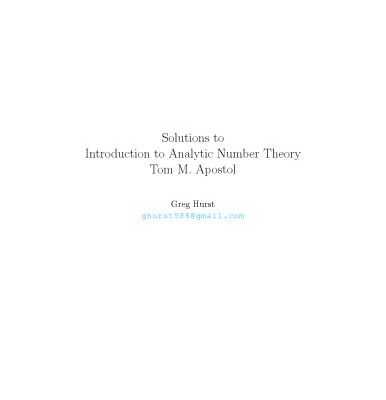خرید و دانلود نسخه کامل کتاب Solutions to Introduction to Analytic Number Theory by Tom M. Apostol