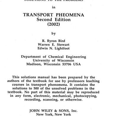 خرید و دانلود نسخه کامل کتاب Solutions to the Problems in Transport Phenomena