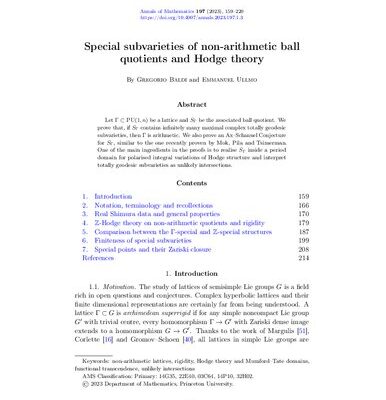 خرید و دانلود نسخه کامل کتاب Special subvarieties of non-arithmetic ball quotients and Hodge theory
