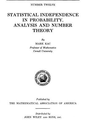خرید و دانلود نسخه کامل کتاب Statistical Independence in Probability, Analysis and Number Theory, the Carus Mathematical Monographs Number 12