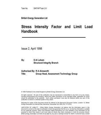 خرید و دانلود نسخه کامل کتاب Stress Intensity Factor and Limit Load Handbook, EPD/GEN/REP/0316/98 ISSUE 2, British Energy Generation Ltd