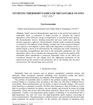 خرید و دانلود نسخه کامل کتاب Studing thermodynamics of metastable states