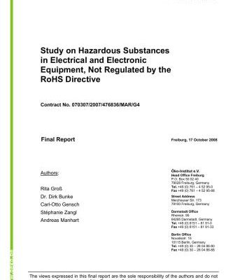 خرید و دانلود نسخه کامل کتاب Study on Hazardous Substances in Electrical and Electronic Equipment, Not Regulated by the RoHS Directive. Final Report