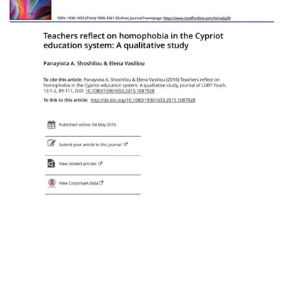 خرید و دانلود نسخه کامل کتاب Teachers reflect on homophobia in the Cypriot education system: A qualitative study