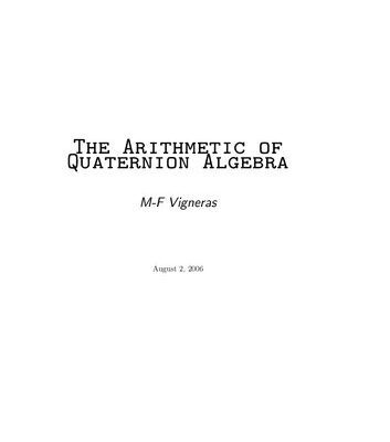 خرید و دانلود نسخه کامل کتاب The Arithmetic of Quaternion Algebra