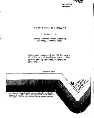 خرید و دانلود نسخه کامل کتاب The chemical properties of Mendelevium