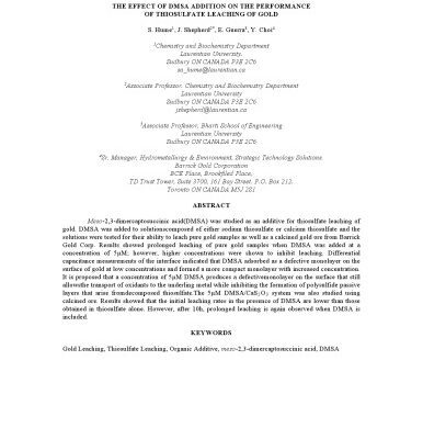 خرید و دانلود نسخه کامل کتاب THE EFFECT OF DMSA ADDITION ON THE PERFORMANCE OF THIOSULFATE LEACHING OF GOLD