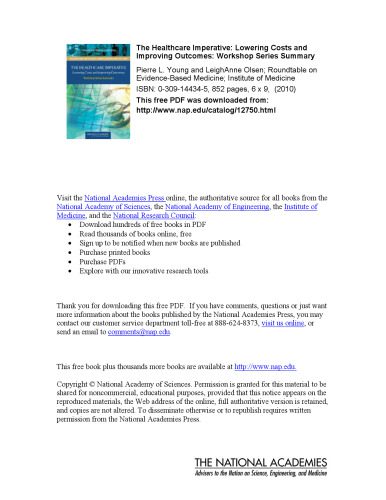 خرید و دانلود نسخه کامل کتاب The Healthcare Imperative: Lowering Costs and Improving Outcomes: Workshop Series Summary (The Learning Health System Series: Roundtable on Value & Science-Driven Health Care)_68c9774b3491c.jpeg خرید و دانلود نسخه کامل کتاب The Healthcare Imperative: Lowering Costs and Improving Outcomes: Workshop Series Summary (The Learning Health System Series: Roundtable on Value & Science-Driven Health Care)