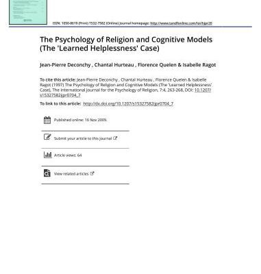 خرید و دانلود نسخه کامل کتاب The Psychology of Religion and Cognitive Models (The ‘Learned Helplessness’ Case)