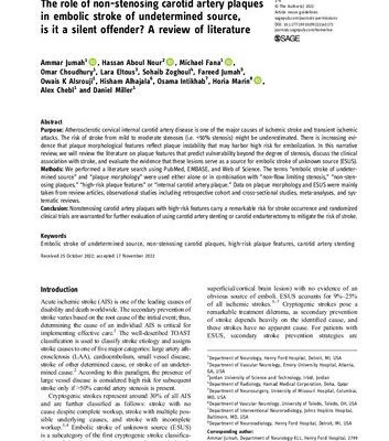 خرید و دانلود نسخه کامل کتاب The role of non-stenosing carotid artery plaques in embolic stroke of undetermined source, is it a silent offender? A review of literature