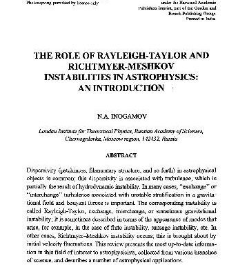 خرید و دانلود نسخه کامل کتاب The Role of Rayleigh – Taylor and Richtmyer-Meshkiv Instabilities in Astrophysics