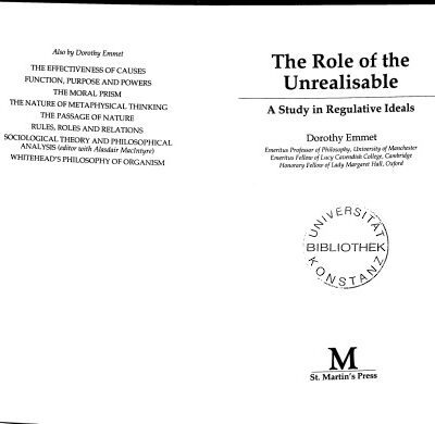 خرید و دانلود نسخه کامل کتاب The Role of the Unrealisable: Study in Regulative Ideals