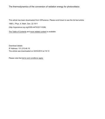 خرید و دانلود نسخه کامل کتاب The thermodynamics of the conversion of radiation energy for photovoltaics