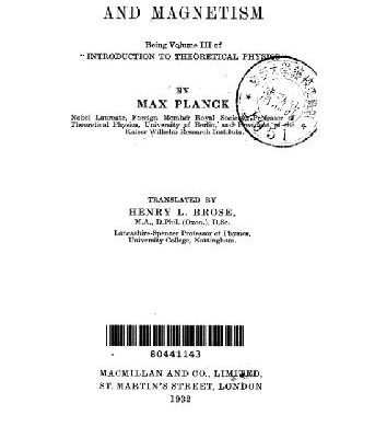 خرید و دانلود نسخه کامل کتاب Theory of electricity and magnetism,: Being volume III of Introduction to theoretical physics