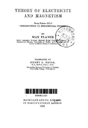 خرید و دانلود نسخه کامل کتاب Theory of electricity and magnetism,: Being volume III of Introduction to theoretical physics_68bf3fca5216f.jpeg خرید و دانلود نسخه کامل کتاب Theory of electricity and magnetism,: Being volume III of Introduction to theoretical physics