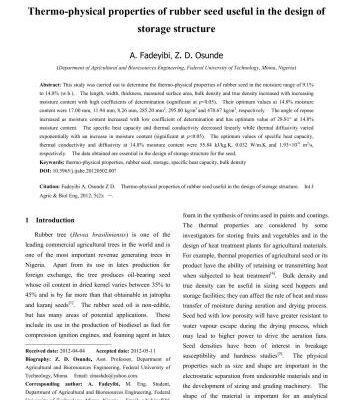 خرید و دانلود نسخه کامل کتاب Thermo-physical properties of rubber seed useful in the design of storage structure