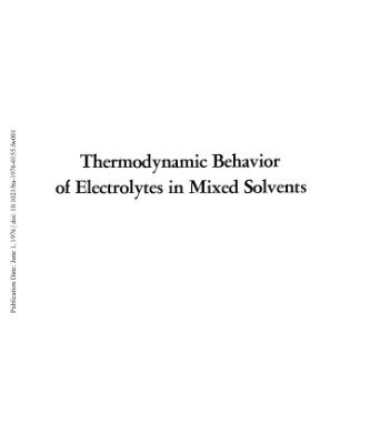 خرید و دانلود نسخه کامل کتاب Thermodynamic Behavior of Electrolytes in Mixed Solvents