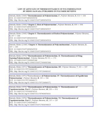 خرید و دانلود نسخه کامل کتاب Thermodynamics of Polymerization – articles by Hideo Sawada in Polymer Reviews
