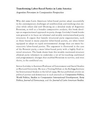 خرید و دانلود نسخه کامل کتاب Transforming Labor-Based Parties in Latin America: Argentine Peronism in Comparative Perspective