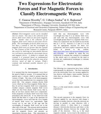 خرید و دانلود نسخه کامل کتاب Two Expressions for Electrostatic Forces and For Magnetic Forces to Classify Electromagnetic Waves