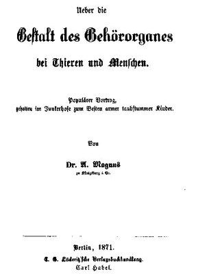 خرید و دانلود نسخه کامل کتاب Ueber die Gestalt des Gehörorganes bei Thieren [Tieren] und Menschen. Populärer Vortrag, gehalten im Junkerhofe zum Besten armer taubstummer Kinder