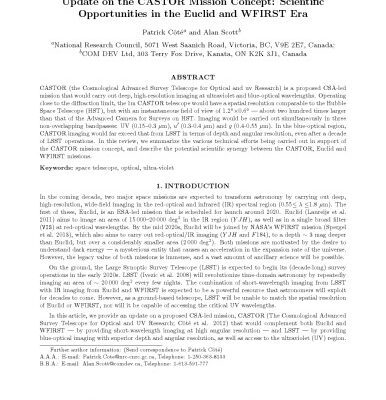 خرید و دانلود نسخه کامل کتاب Update on the CASTOR Mission Concept: Scientic Opportunities in the Euclid and WFIRST Era