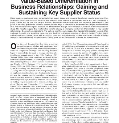 خرید و دانلود نسخه کامل کتاب Value-Based Differentiation in Business Relationships: Gaining and Sustaining Key Supplier Status [article]