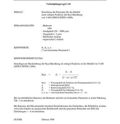 خرید و دانلود نسخه کامل کتاب Verknüpfungsregel 1.18: Ermittlung der Parameter für das Modell einer stetigen Funktion der θ(ψ)-Beziehung von VAN GENUCHTEN (1980)