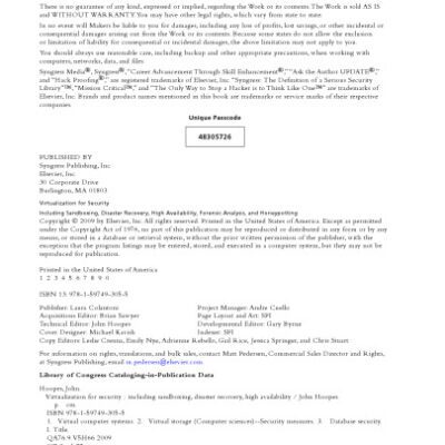 خرید و دانلود نسخه کامل کتاب Virtualization for Security: Including Sandboxing, Disaster Recovery, High Availability, Forensic Analysis, and Honeypotting