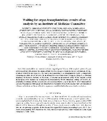 خرید و دانلود نسخه کامل کتاب Waiting for organ transplantation results of an analysis by an Institute of Medicine Committee