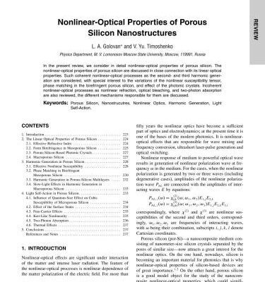 خرید و دانلود نسخه کامل کتاب Yu. Nonlinear-Optical Properties of Porous Silicon Nanostructures