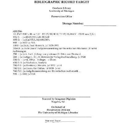 خرید و دانلود نسخه کامل کتاب Zech-Cranz’ Aufgabensammlung zur theoretischen Mechanik nebst Aufloesungen