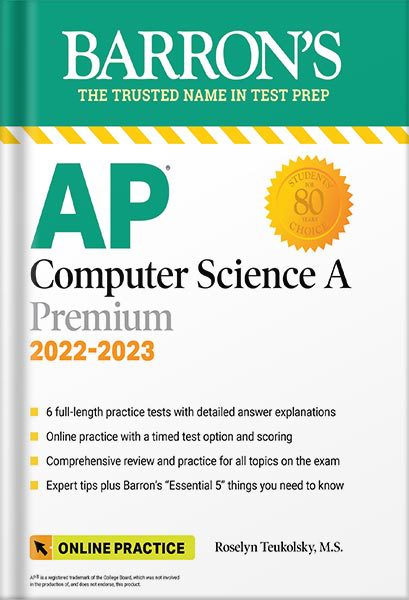خرید و دانلود نسخه کامل کتابAP Computer Science A Premium, 2022-2023: 6 Practice Tests + Comprehensive Review + Online Practice: With 6 Practice Tests (Barron’s Test Prep) Tenth Edition by Roselyn Teukolsky_68bec3dec3dfa.jpeg خرید و دانلود نسخه کامل کتابAP Computer Science A Premium, 2022-2023: 6 Practice Tests + Comprehensive Review + Online Practice: With 6 Practice Tests (Barron’s Test Prep) Tenth Edition by Roselyn Teukolsky
